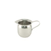 8oz bell-shaped stainless steel creamer with durable construction, wide pouring spout, and classic design—perfect for restaurants, cafes, and catering. Easy to clean, packed 144 each per case