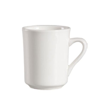 8oz porcelain coffee mug, 3.25” bone white cup for coffee, tea, and hot drinks. Durable, microwave, oven, and dishwasher safe. Ideal for home, cafes, offices, and restaurants.