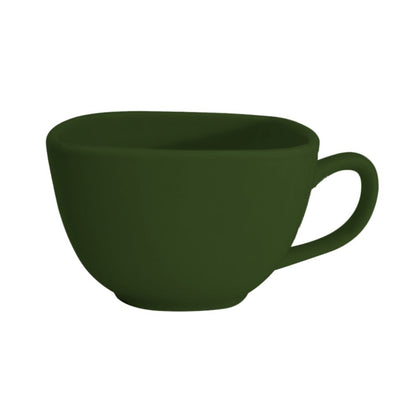 8oz square green cup, durable ceramic drinkware, modern green glaze, contemporary coffee mug, microwave and dishwasher safe, stylish tea cup for home, café, and entertaining.