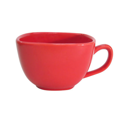 8oz square red cup, durable ceramic drinkware, bold red glaze, modern coffee mug, microwave and dishwasher safe, stylish tea cup for home, café, and entertaining.