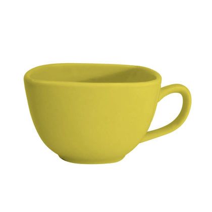 8oz square sunflower cup, durable ceramic drinkware, vibrant yellow glaze, modern coffee mug, microwave and dishwasher safe, stylish tea cup for home, café, and entertaining.