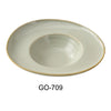 This dessert plate features a wide rim and curved edge, making it suitable for serving desserts and small appetizers. Its earthy tone complemented by a golden rim offers a refined presentation for upscale cafes, restaurants, and catering environments. Made from high-quality porcelain, the plate is microwave and dishwasher safe, supporting efficient cleaning cycles and workstation versatility.