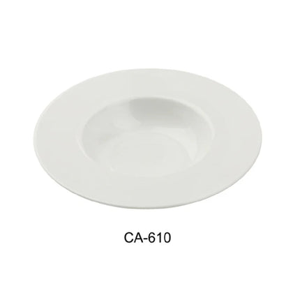 This porcelain plate features a rolled edge and wide rim, making it suitable for presentation and portion control in restaurant, cafes, bistros, and catering operations. Crafted from durable porcelain with aluminum components, it supports microwave and dishwasher use, ensuring efficient workflow and sanitation standards in mid-volume kitchens. Its white finish complements various service styles, making it an essential component of refined plate presentation in restaurant and hospitality settings.