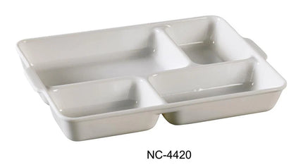 EcoQuality 4-Divided Deep Compartment made from durable melamine, this plate is sturdy, resistant to chips, stains, and scratches, and is easy to clean. The sleek white finish adds a clean and professional look, ideal for both casual and formal settings. Perfect for restaurants, buffets, or home use. Elevate your dining experience with these high quality affordable restaurant dinnerware.
