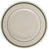 This round plate is characterized by its tasteful green striped rim, providing a touch of color and sophistication to your table setting. Its compact size makes it ideal for bread, butter, desserts, or small appetizers. Crafted from high-quality porcelain, this plate is both durable and versatile, making it an excellent addition to any dining restaurants or catering setting.  High quality affordable restaurant dinnerware.