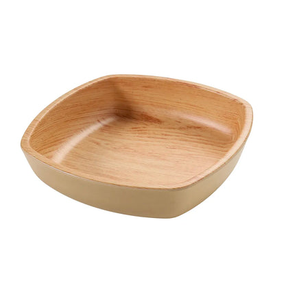 This square bowl is part of the Wooden Tray II series and features a golden oak color that mimics the warmth of natural wood. It’s made of melamine for enhanced durability in fast-paced environments allowing you to elevate your dining experience with these high quality and affordable restaurant dinnerware.
