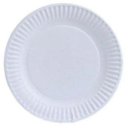 9-inch White Paper Plates, durable disposable plates for serving meals, snacks, and desserts at events, parties, picnics, or everyday dining. Sturdy, lightweight, and elegant design.