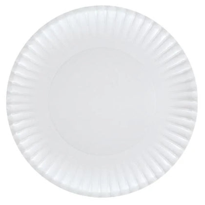 9-inch Heavy Duty White Paper Plates, durable disposable plates for heavy meals, snacks, and desserts at parties, events, or picnics. Sturdy, eco-friendly, and designed for mess-free dining.