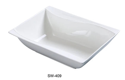 This bowl features an elegant rectangular shape with a 