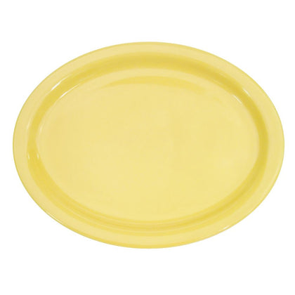 9.75” N.R. Yellow oval platter, durable break-resistant serving dish for appetizers, entrées, sides, microwave-safe, dishwasher-safe, modern tableware for restaurants, catering, and home use.