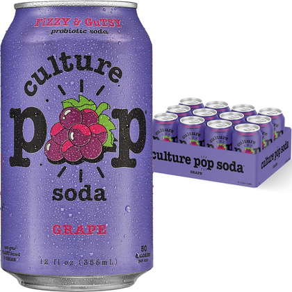 Culture Pop Soda Grape Sparkling Probiotic 12oz Cans Pack of 12