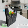 Large black plastic shopping bags with handles for retail and grocery use