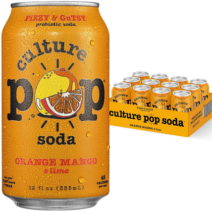 Culture Pop Orange Mango Probiotic Soda 12oz cans pack of 12