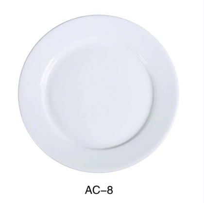 This round plate provides a classic round shape with rolled edges, adding both elegance and durability to your dining experience in hotels, restaurants, or cafes. Features durable material, ensuring a long-lasting and stylish option for everyday use and perfect for serving salad, bread, dessert, appetizers and cakes. High quality affordable restaurant dinnerware.
