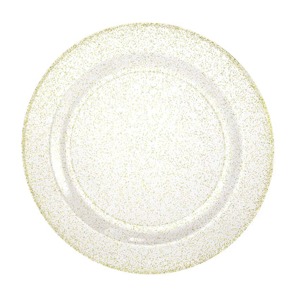 Elegant 9-inch gold dinner plate, perfect for dinner, salad, dessert, appetizer, or charger plates. Ideal for weddings, birthday parties, catering, holidays, and more. Durable, BPA-free, reusable, and disposable.