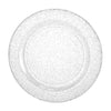 Round silver glitter plastic plates in 10.25-inch, 9-inch, and 7.5-inch sizes. Durable, BPA-free, reusable, and disposable. Perfect for weddings, parties, catering, and elegant table settings.