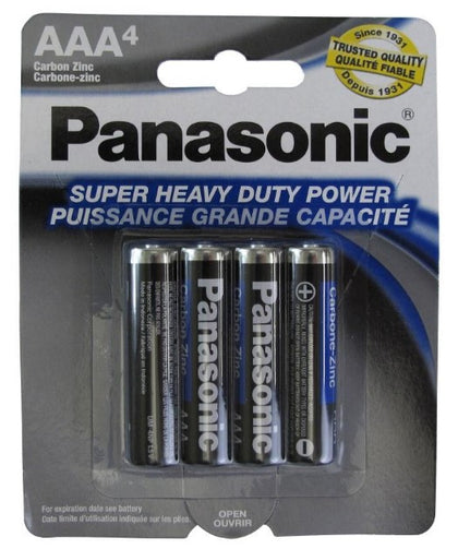 Panasonic Heavy Duty AAA Batteries, 4-pack for reliable power in small devices.