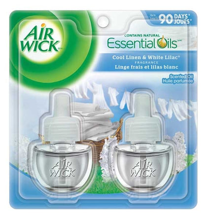 Air Wick Scented Oil in Cool Linen delivers the familiar and comforting scent of freshly washed laundry, blended with notes of sunshine and delicate white flowers. Infused with natural essential oils, each refill provides continuous freshness and a long-lasting fragrance that enhances the atmosphere of any room in your home.