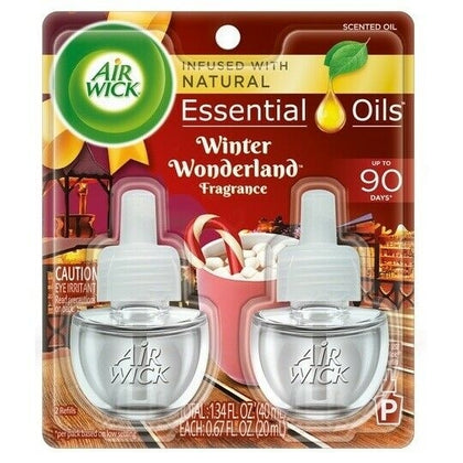 Air Wick Scented Oil Winter Wonderland transforms your home with the festive aroma of peppermint candy canes, fresh-cut pine, and toasted marshmallows. Crafted with natural essential oils, each refill delivers a delightful fragrance experience that captures the magic of the holiday season. With up to 45 days of continuous scent per refill and five adjustable fragrance levels, it's easy to create a cozy and inviting atmosphere in any room. 