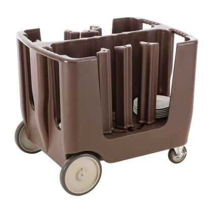Adjustable dish caddy set with durable vinyl cover and easy-glide wheels, designed for transporting and storing plates in commercial kitchens, restaurants, catering, and hospitality settings.