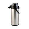 2.5L glass-lined airpot with push button dispensing, durable stainless steel construction, and excellent heat retention for catering, break rooms, and hospitality service.