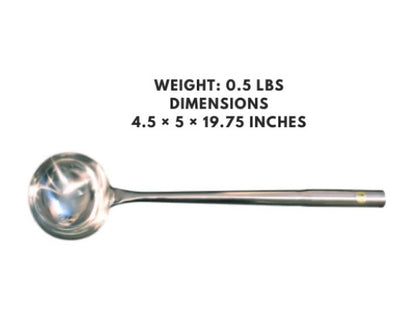 An 8-ounce all stainless steel ladle (Large #1) with a sturdy handle, ideal for serving large portions of soups, sauces, and liquids.
