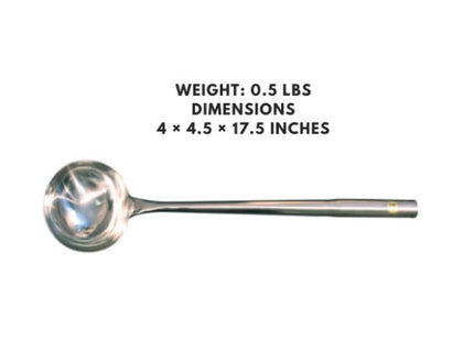 A 7-ounce all stainless steel ladle (Medium #2) with a sturdy handle, ideal for serving soups, sauces, and other liquids with precision.



