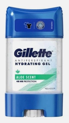 “Gillette Clear Gel Antiperspirant Deodorant, Aloe, 70ml (2.37 fl oz) for sweat and odor protection with soothing aloe.”