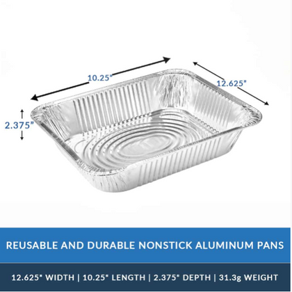 Half-size deep extra heavy-duty aluminum pan for baking, roasting, and cooking; durable, heat-conductive, and disposable for catering or home use