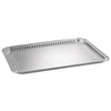 Aluminum textured cookie sheet with banded edges and label, designed for baking cookies, pastries, and treats, featuring even heat distribution, durability, and easy-to-clean surface