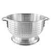 Aluminum colander with flat handle and footed base, 8-quart capacity, designed for optimal drainage, rust-resistant and durable, perfect for commercial or home kitchen use.