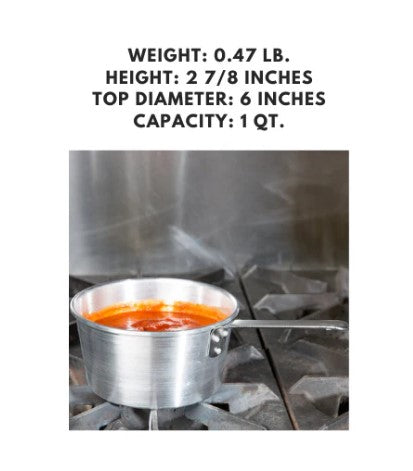 Set of 12, 1-quart aluminum sauce pans, ideal for cooking sauces, soups, and small dishes.