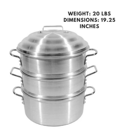 20-inch Aluminum Steamer Set, spacious and durable, perfect for steaming large quantities of vegetables, seafood, and more.