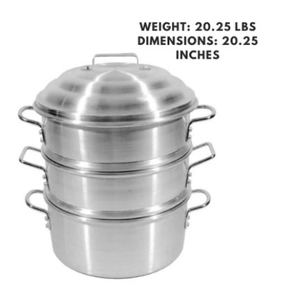 22-inch Aluminum Steamer Set, large and durable, perfect for steaming large portions of vegetables, seafood, and more.
