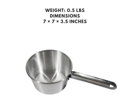 A 1 1/2-quart aluminum sauce pan with a durable handle, perfect for cooking sauces, soups, and small meals with even heat distribution.
