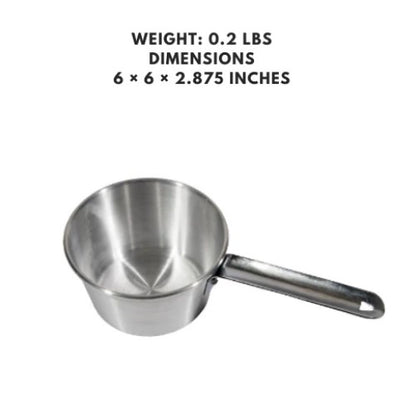 A 1-quart aluminum sauce pan with a durable handle, perfect for cooking sauces, soups, and small meals.
