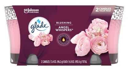 Glade Candle Angel Whispers, 3.4 oz scented candle in glass jar with soft floral fragrance.