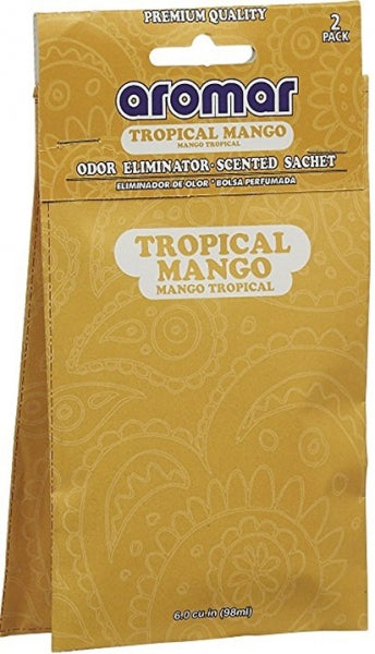 Aromar Tropical Mango Scented Sachets brings a burst of fruity freshness to any space. Infused with the sweet, juicy aroma of ripe mangoes, these sachets deliver a tropical escape right from your drawer or closet. This 2-pack offers a convenient and fragrant way to refresh your personal spaces or to include in gift baskets.