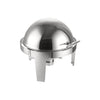 Atlantis round 6QT chafer set with mirror finish, durable frame, and full setup; ideal for buffets, catering, banquets, and professional food service with elegant round design and functionality.