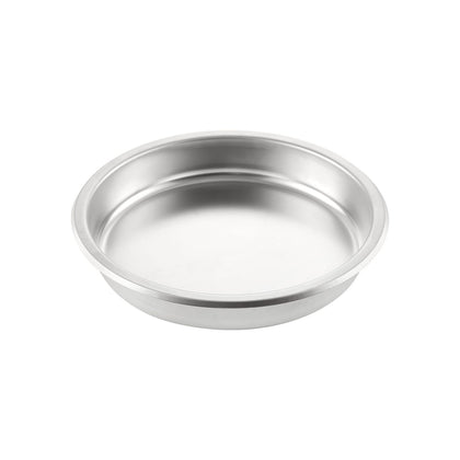 Atlantis round food pan for Atlantis chafer with mirror finish, durable design, and precise fit; ideal for buffets, catering, and foodservice use to maintain temperature and food presentation.