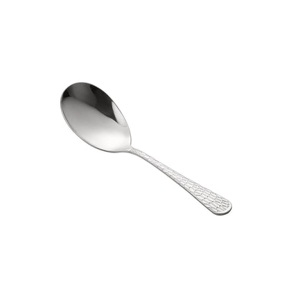 Auspicious Solid Spoon 9 inch extra heavyweight 18/8 stainless steel with mirror finish, solid bowl for versatile foodservice use, commercial-grade quality, packed 10 dozen per case