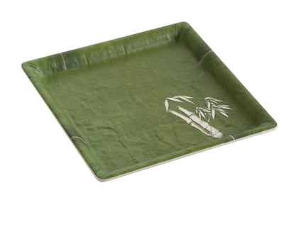 Yanco Square Plate BA-108 It is made from durable and reliable melamine material, which makes the plate look like ceramics. You can use this stylish plate to serve any dish you want. For example, you can use it for presenting cakes, appetizers or serving hot meals. The Bamboo collection has an elegant and stylish design. Performed in classic green color and natural bamboo look design, it will perfectly fit any restaurant environment. 