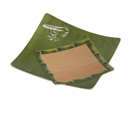 Yanco Square Plate BA-1111 It is made from durable and reliable melamine material, which makes the plate look like ceramics. You can use this stylish plate to serve any dish you want. For example, you can use it for presenting cakes, appetizers or serving hot meals. The Bamboo collection has an elegant and stylish design. Performed in classic green color and natural bamboo look design, it will perfectly fit any restaurant environment. 