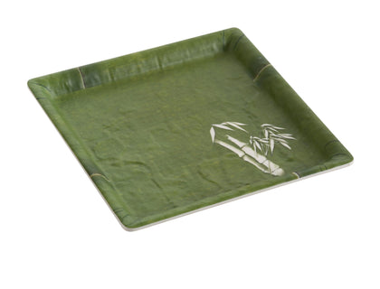 Yanco Square Plate BA-112 It is made from durable and reliable melamine material, which makes the plate look like ceramics. You can use this stylish plate to serve any dish you want. For example, you can use it for presenting cakes, appetizers or serving hot meals. The Bamboo collection has an elegant and stylish design. Performed in classic green color and natural bamboo look design, it will perfectly fit any restaurant environment. 