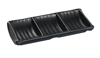 Yanco Triple Sauce Dish BP-4030 It is made from durable and reliable melamine material, which makes the plate look like ceramics. Melamine tableware is a perfect solution for those who choose a reliable, durable, high-quality and affordable dinnerware for their food-serving establishment. These rectangular 3-compartment plates are easy to clean, NSF listed and BPA safe.