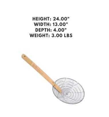 Set of 12 coarse mesh stainless steel skimmers with bamboo handles, 4-inch size, ideal for straining and frying.