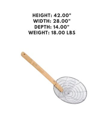 Dozen 14-inch coarse mesh skimmers with bamboo handles and stainless steel heads.