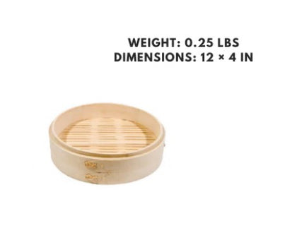 A 12-inch bamboo steamer base, providing a sturdy, eco-friendly foundation for even cooking in large bamboo steamers.