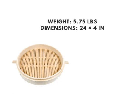 A 24-inch bamboo steamer base, offering a sturdy, eco-friendly foundation for even cooking in extra-large bamboo steamers.


