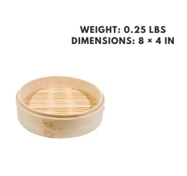 An 8-inch bamboo steamer base, providing a stable platform for even cooking in a bamboo steamer.